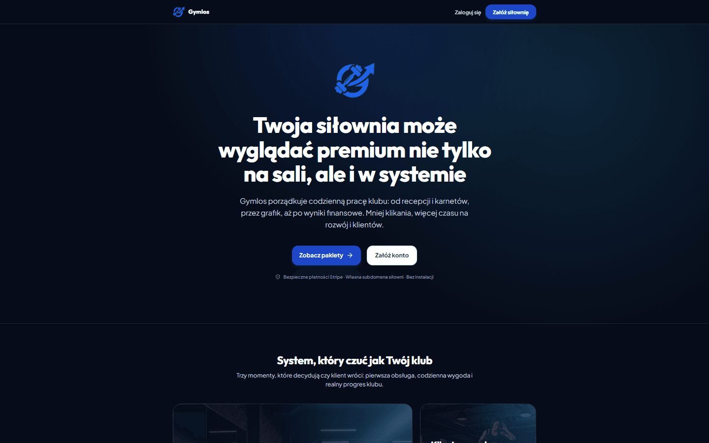 Gymlos marketing landing page for gym management SaaS
