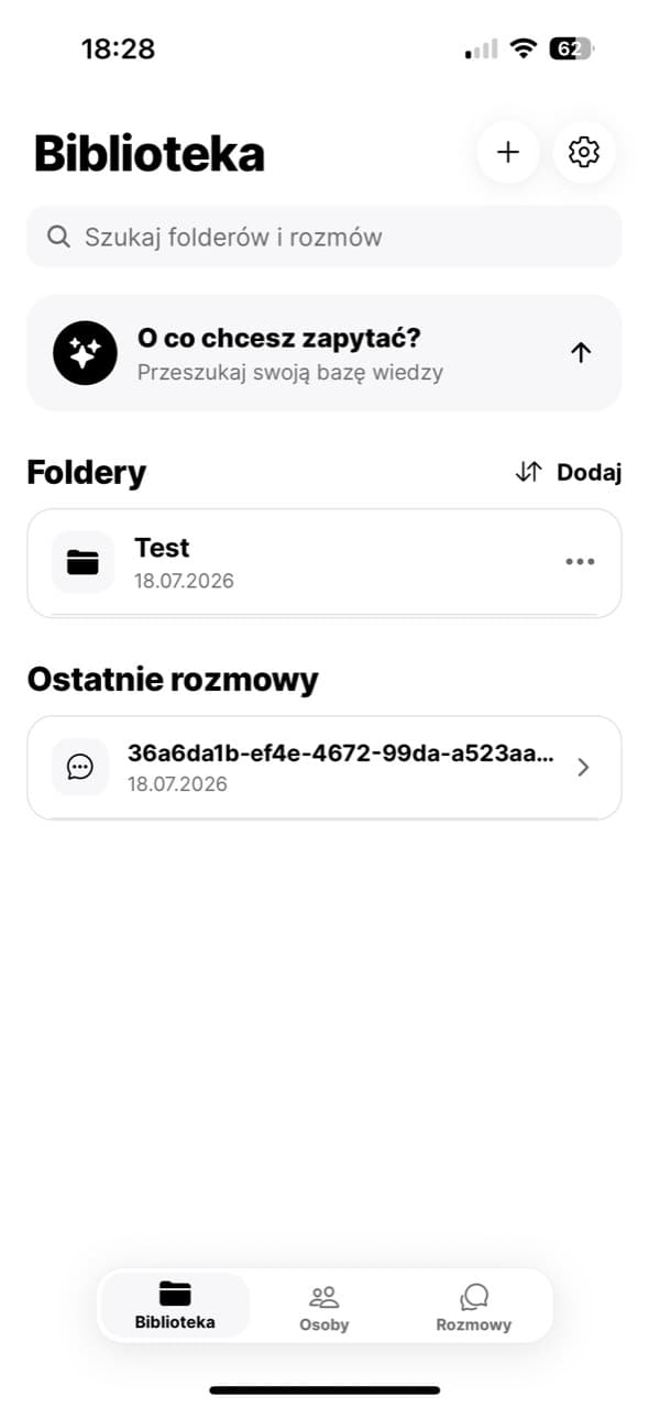 RAG Mobile library with folders and recent conversations